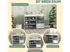 AIYAPLAY Kinderregal MDF Vliesstoff Weiß 105L x 30B x 80H cm