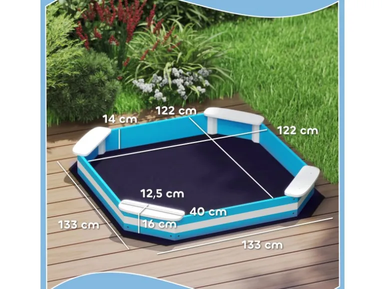 AIYAPLAY Sandkasten 133 x 108 cm Sandkiste aus Holz Sandbox mit Sitzbank
