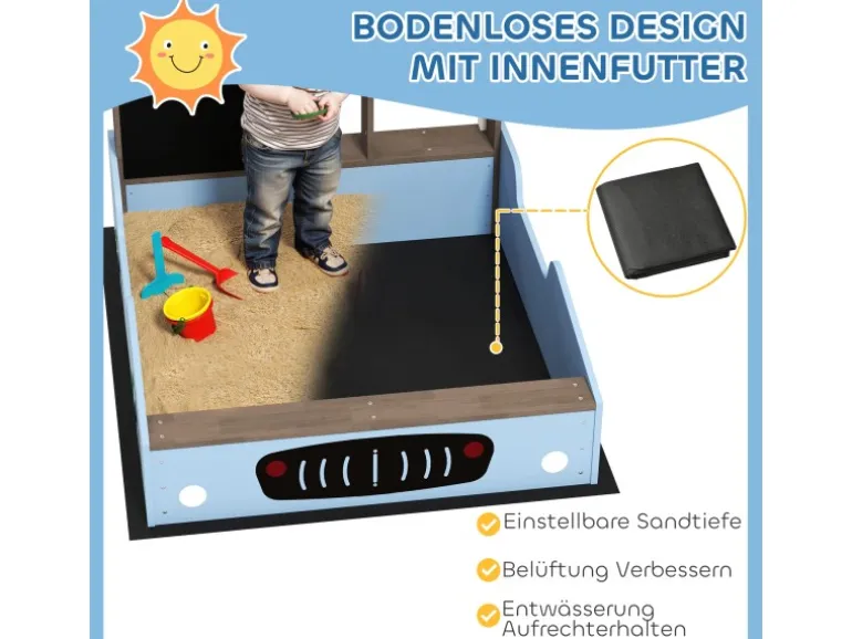 AIYAPLAY Sandkasten mit Abdeckung Imprägniert Kinder Sandbox mit Sitzbänken