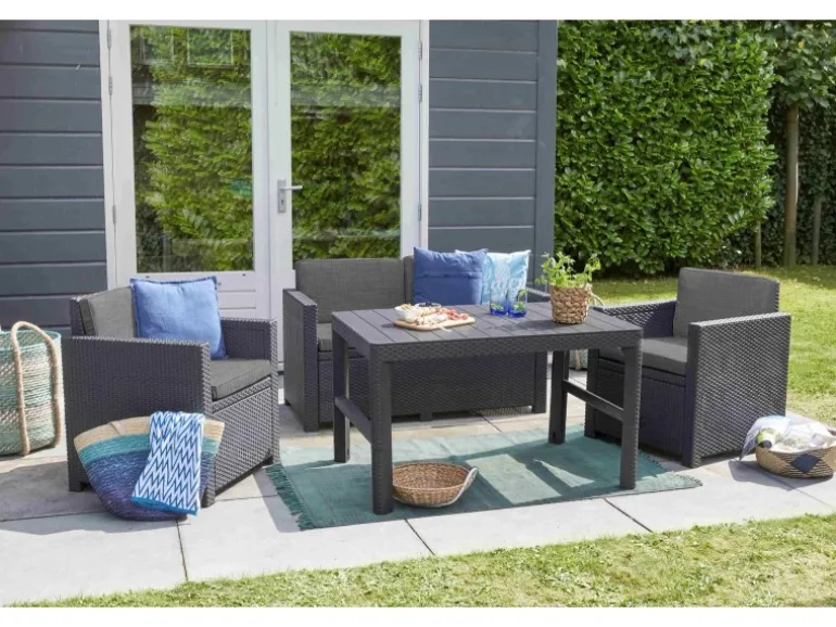 Allibert Victoria - Monaco Loungeset 4-teilig mit 2-sitzer, Sessel und Tisch