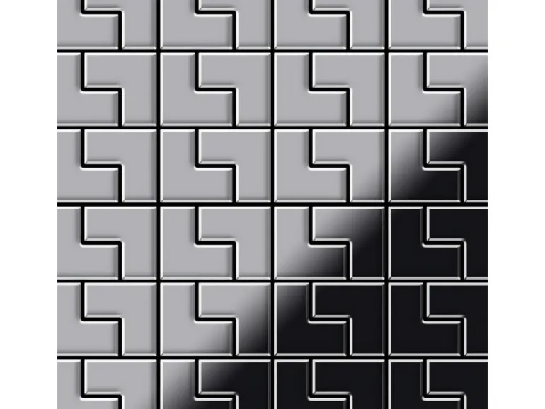 ALLOY Mosaik Fliese Massiv Metall Edelstahl Hochglänzend Grau 1,6mm Stark Kink-s-s-m 1 Paket mit 10 Matten 0,93 m2 Grau