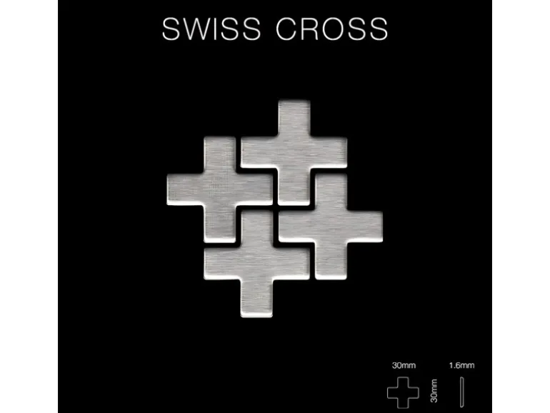 ALLOY Mosaik Fliese Massiv Metall Edelstahl Gebürstet Grau 1,6mm Swiss Cross-s-s-b 1 Paket mit 10 Matten 0,88 m2 Grau