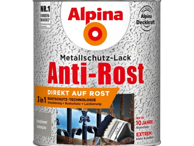 Alpina Metallschutz-Lack Anti-Rost Dunkelgrau Eisenglimmer 750 ml