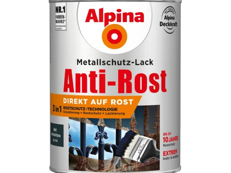 Alpina Metallschutz-Lack Anti-Rost Anthrazitgrau matt 2,5 l