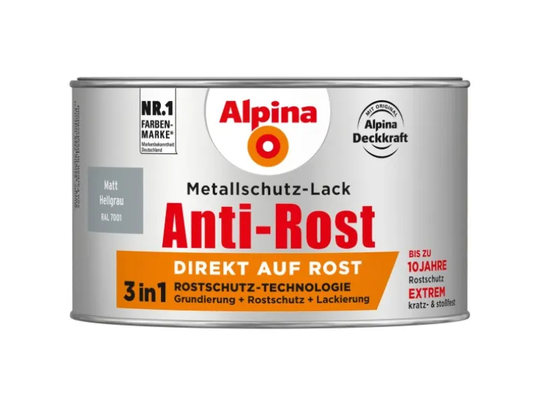 Alpina Metallschutz-Lack Anti-Rost Hellgrau matt 300 ml