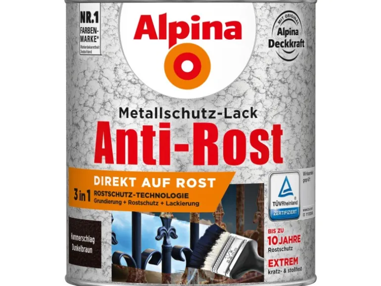 Alpina Metallschutz-Lack Anti-Rost Dunkelbraun Hammerschlag 750 ml