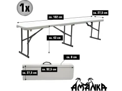 AMANKA Bierbank aus Kunststoff 182 x 27 x 43 cm - Weiß - Klappbar
