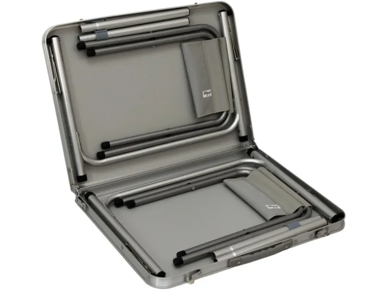 AMANKA Klappbarer Campingtisch 90 x 60 x 70 cm inkl. 2 Aluminium Hocker Hellgrau