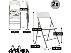 AMANKA Klappstühle 2er Set 50 x 46 x 835 cm bis 150 kg Belastbar - Weiss