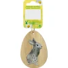 Anhänger Hasenmotiv Eiform Holz 6,1 cm x 8,5 cm Natur-Grau