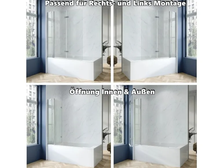 Aquabatos Badewannenfaltwand 130 x 140 cm 3tlg. Badewannenaufsatz Dusche Duschabtrennung Duschwand für Badewanne 5mm ESG Echtglas
