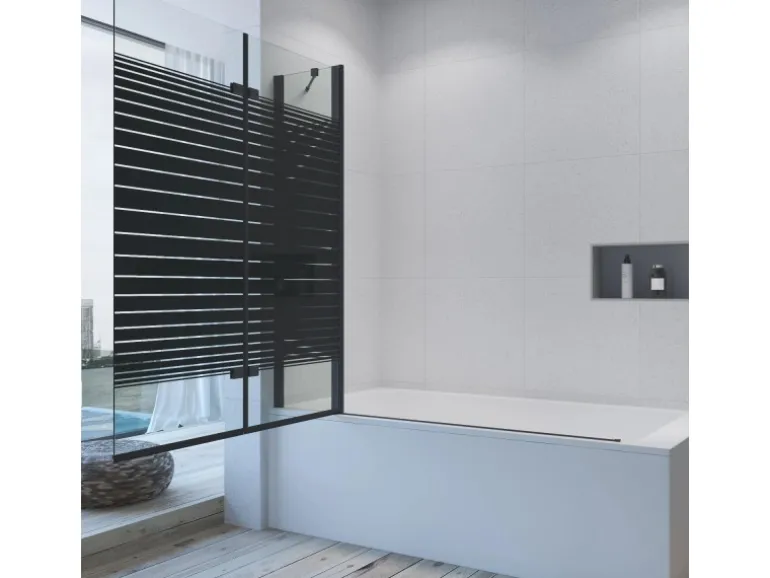 Aquabatos 3tlg. Badewannenaufsätze 150 x 140 cm Badewannenfaltwand Duschabtrennung Duschwand für Badewanne Schwarz Matt 5 mm Sicherheitsglas Glaswand
