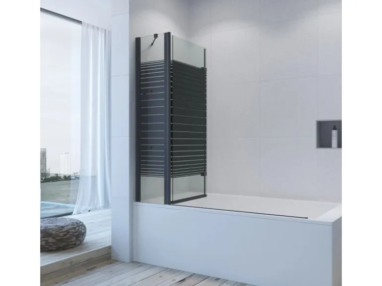 Aquabatos 3tlg. Badewannenaufsätze 150 x 140 cm Badewannenfaltwand Duschabtrennung Duschwand für Badewanne Schwarz Matt 5 mm Sicherheitsglas Glaswand