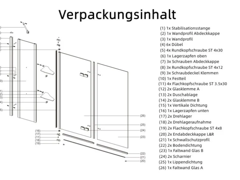 Aquabatos 3tlg. Badewannenaufsätze 150 x 140 cm Badewannenfaltwand Duschabtrennung Duschwand für Badewanne Schwarz Matt 5 mm Sicherheitsglas Glaswand