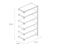 Ar Shelving T Profile Zusatzmodul Blau & Verzinkt 250x60x40 cm 6 Böden 180 kg