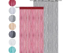 Arsvita Fadenvorhang Fadengardine Gardine Vorhang Metall-Optik 140 cm x 250 cm Stangendurchzug Rot