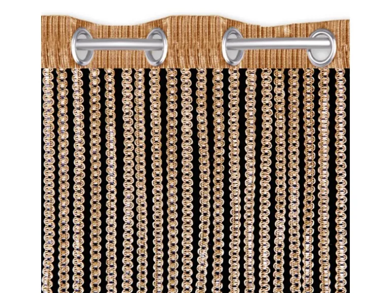 Arsvita Fadenvorhang Fadengardine Gardine Vorhang Metall-Optik 140 cm x 250 cm Ösen Gold