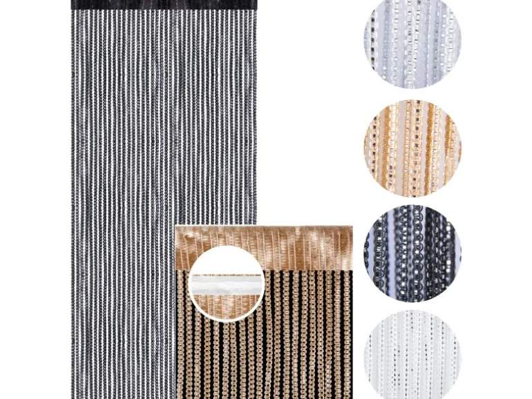 Arsvita Fadenvorhang Metall Optik Gardine Vorhang Lurex Universalband Weiß 140 cm x 250 cm