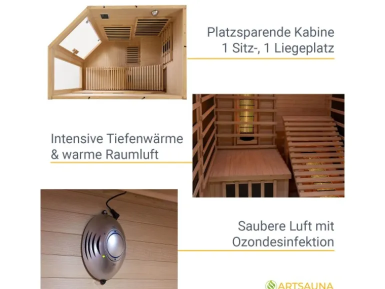 Artsauna Infrarotkabine Wärmekabine Esbjerg mit Triplex Heizsystem und Hemlockholz
