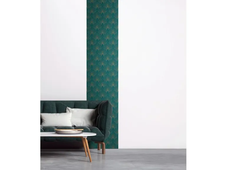 AS Creation Tapete Pop Up Panel Selbstklebend Retro 250 x 52 cm Petrol-Gold FSC®