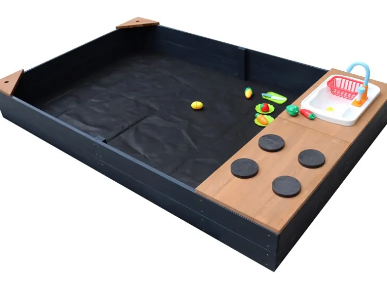 Axi Kelly Sandkasten mit Spielküchenzeile Anthrazit - Braun 180 x 115 x 22 cm