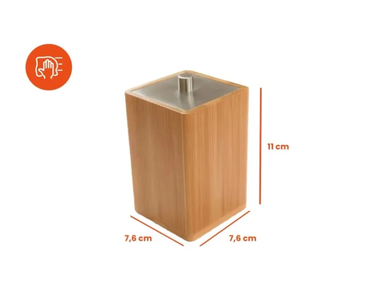 Bagnoxx Wattepad Aufbewahrung Viereckig 7,6 x 7,6 x 11cm Bambus Braun