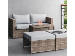 Balkonmöbel-Set Olea Mini 5-teilig Polyrattan Hellgrau