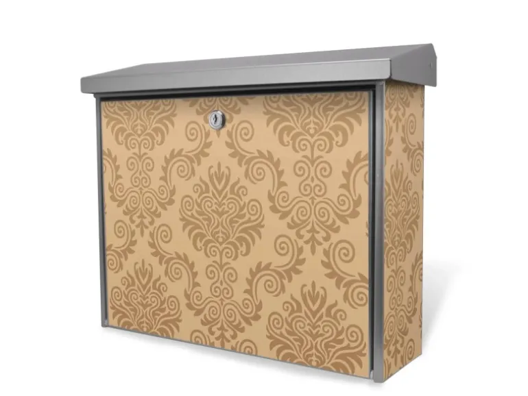 Banjado Briefkasten Edelstahl 38.5x31.5x12cm Ohne Zeitungsfach Inkl. Montagematerial Motiv Tapete Beige