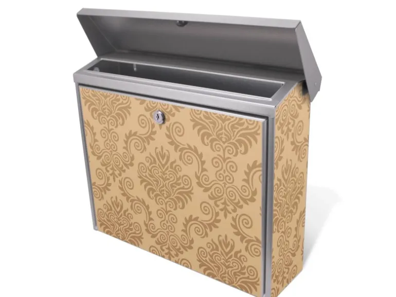 Banjado Briefkasten Edelstahl 38.5x31.5x12cm Ohne Zeitungsfach Inkl. Montagematerial Motiv Tapete Beige