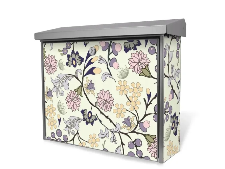 Banjado Briefkasten Edelstahl 38.5x31.5x12cm Ohne Zeitungsfach Inkl. Montagematerial Motiv Florale Tapete