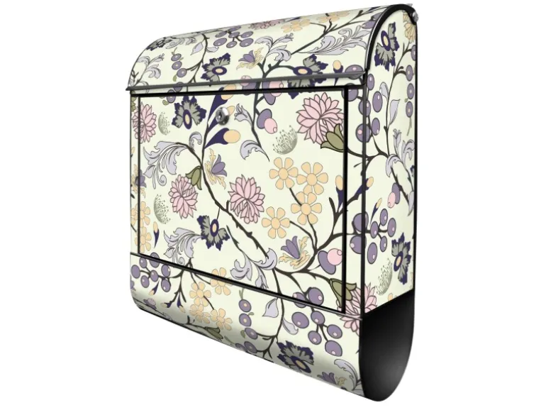 Banjado Design Briefkasten Schwarz Pulverbeschichtet 39x47x14cm 2 Schlüssel Mit Zeitungsfach Motiv Florale Tapete