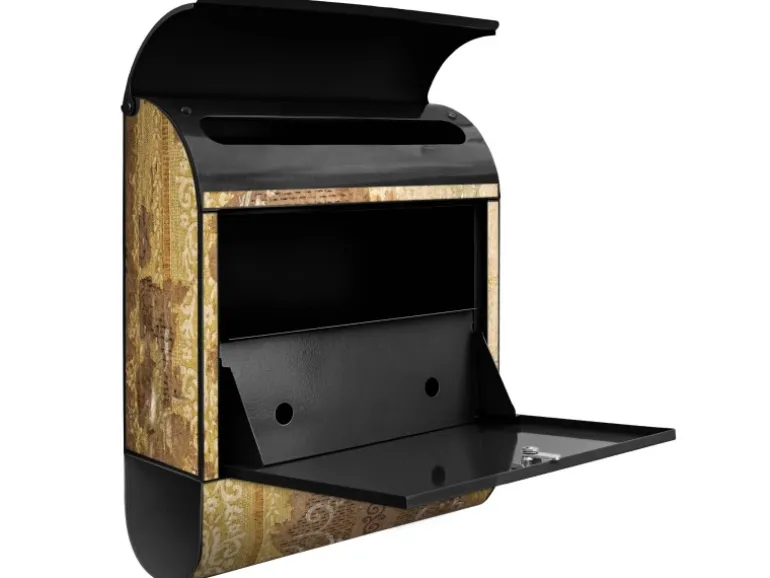 Banjado Design Briefkasten Schwarz Pulverbeschichtet 39x47x14cm 2 Schlüssel Mit Zeitungsfach Motiv Alte Tapeten