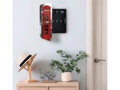 Banjado Design Schlüsselkasten Aus Edelstahl Für 10 Schlüssel 24x21,5x7cm Mit Magnetverschluss Motiv London Red Telephone