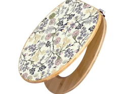 Banjado Design WC Sitz Bambus Toilettendeckel Toilettensitz Bambus Holz Klodeckel WC-Sitz Universal Scharnieren Motiv Florale Tapete