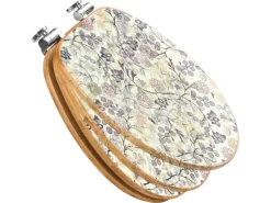 Banjado Design WC Sitz Bambus Holz Toilettendeckel Mit Absenkautomatik Klodeckel WC-Sitz Soft Close Mit Motiv Florale Tapete