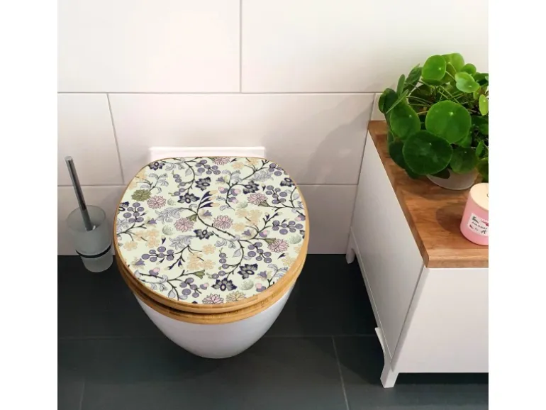 Banjado Design WC Sitz Bambus Holz Toilettendeckel Mit Absenkautomatik Klodeckel WC-Sitz Soft Close Mit Motiv Florale Tapete