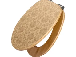 Banjado Design WC Sitz Bambus Holz Toilettendeckel Mit Absenkautomatik Klodeckel WC-Sitz Soft Close Mit Motiv Tapete Beige