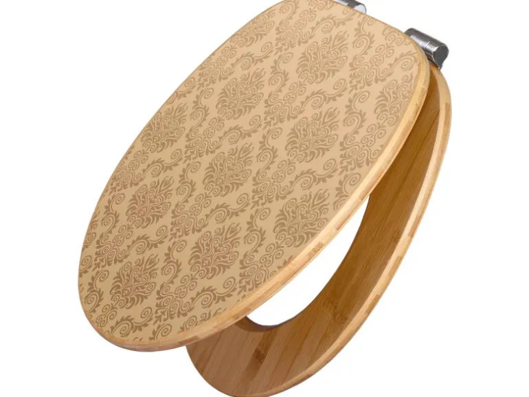 Banjado Design WC Sitz Bambus Holz Toilettendeckel Mit Absenkautomatik Klodeckel WC-Sitz Soft Close Mit Motiv Tapete Beige