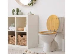 Banjado Design WC Sitz Bambus Holz Toilettendeckel Mit Absenkautomatik Klodeckel WC-Sitz Soft Close Mit Motiv Tapete Beige