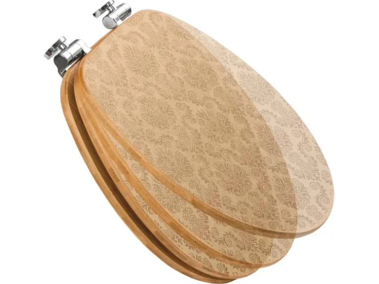 Banjado Design WC Sitz Bambus Holz Toilettendeckel Mit Absenkautomatik Klodeckel WC-Sitz Soft Close Mit Motiv Tapete Beige