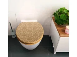 Banjado Design WC Sitz Bambus Holz Toilettendeckel Mit Absenkautomatik Klodeckel WC-Sitz Soft Close Mit Motiv Tapete Beige