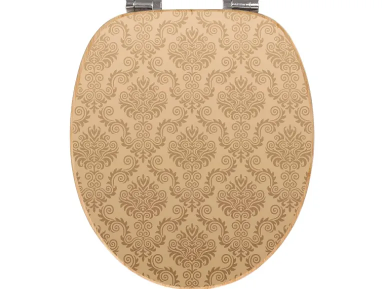 Banjado Design WC Sitz Bambus Holz Toilettendeckel Mit Absenkautomatik Klodeckel WC-Sitz Soft Close Mit Motiv Tapete Beige