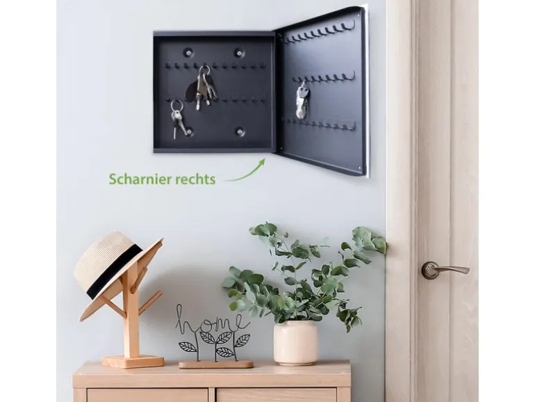 Banjado Großer Schlüsselkasten Glas 30x30cm Schwarz Scharnier Rechts 50 Haken Beschreibbar Magnetisch Motiv Jahresringe