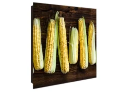 Banjado Großer Schlüsselkasten Glas 30x30cm Schwarz Scharnier Rechts 50 Haken Beschreibbar Magnetisch Motiv Maiskolben