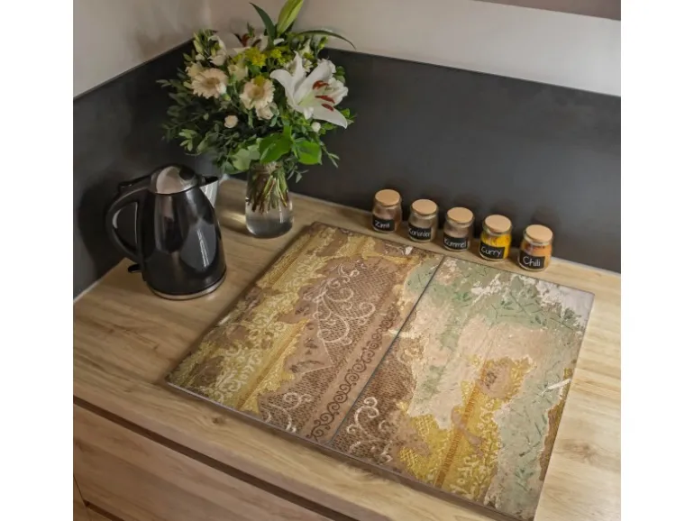 Banjado Herdabdeckplatte Glas 2 Teilig Je 30x52CM Schneidebrett Herdabdeckung Mit Motiv Alte Tapeten