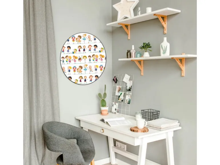 Banjado Magnettafel Rund Größe 47cm Magnetwand Schwarz Aus Metall Magnetpinnwand Pinnwand Motiv Kinder