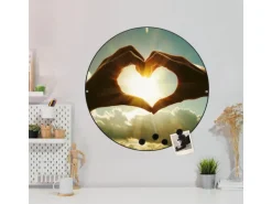 Banjado Magnettafel Rund Größe 47cm Magnetwand Schwarz Aus Metall Magnetpinnwand Pinnwand Motiv Sonne Im Herzen