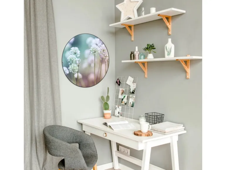 Banjado Magnettafel Rund Größe 47cm Magnetwand Schwarz Aus Metall Magnetpinnwand Pinnwand Motiv Lauchblüte