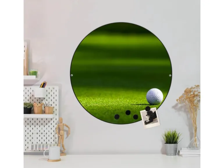 Banjado Magnettafel Rund Größe 47cm Magnetwand Schwarz Aus Metall Magnetpinnwand Pinnwand Motiv Einsamer Golfball