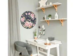 Banjado Magnettafel Rund Größe 47cm Magnetwand Schwarz Aus Metall Magnetpinnwand Pinnwand Motiv Rosen Auf Anthrazit